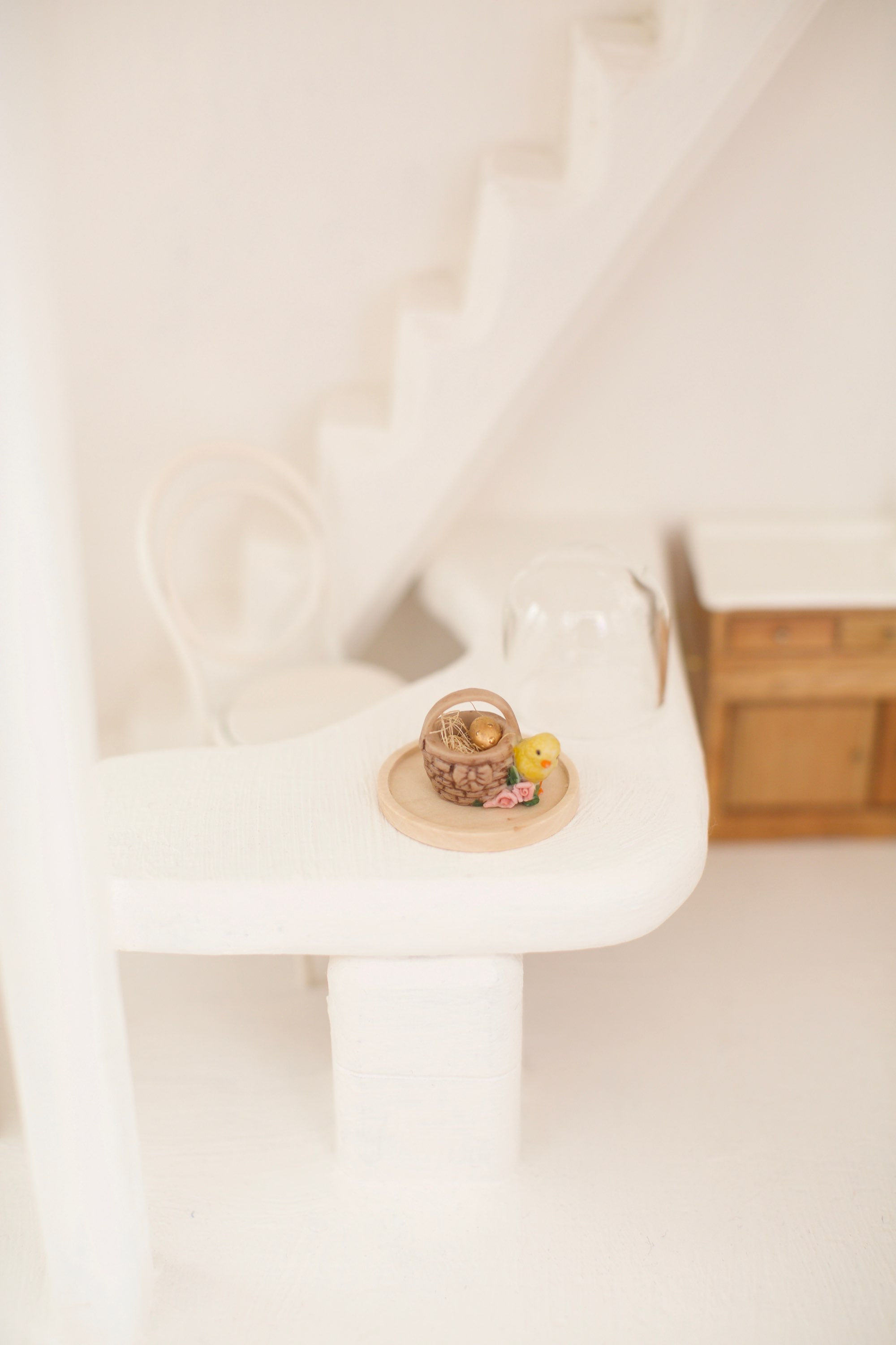 Handmade Porcelain Chick, Basket + Golden Egg