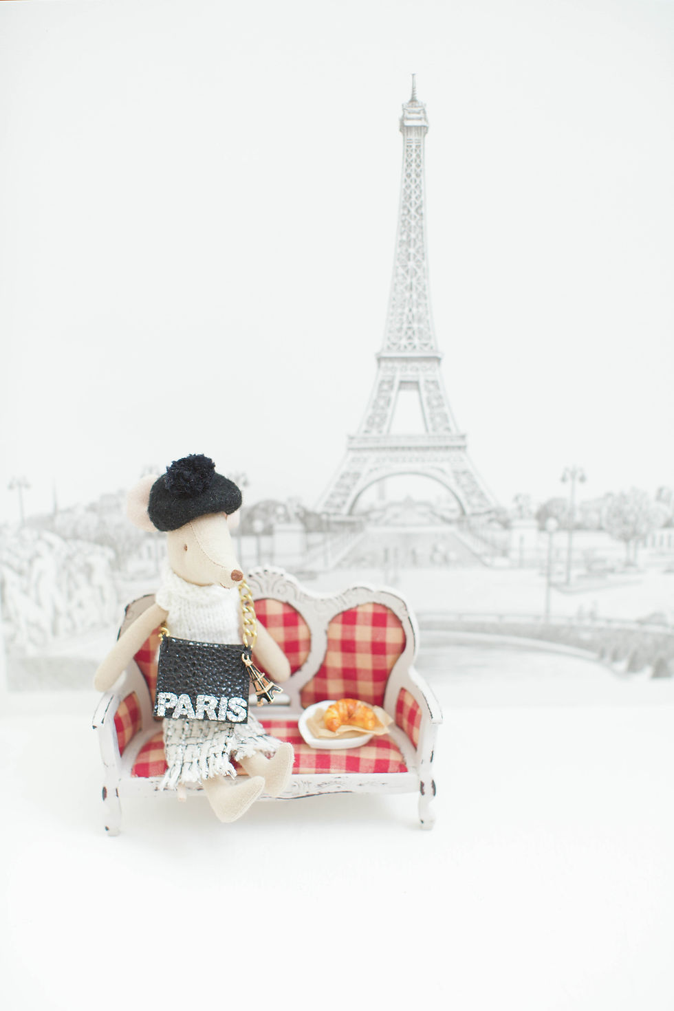 Thumbnail: LOM Knit Top, Tweed Skirt, Beret + PARIS Purse for Mama Mousel