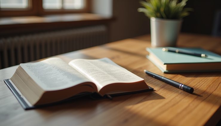 High angle view of a quiet study corner with Bibles and notebooks at Horseshoe Bend, ID