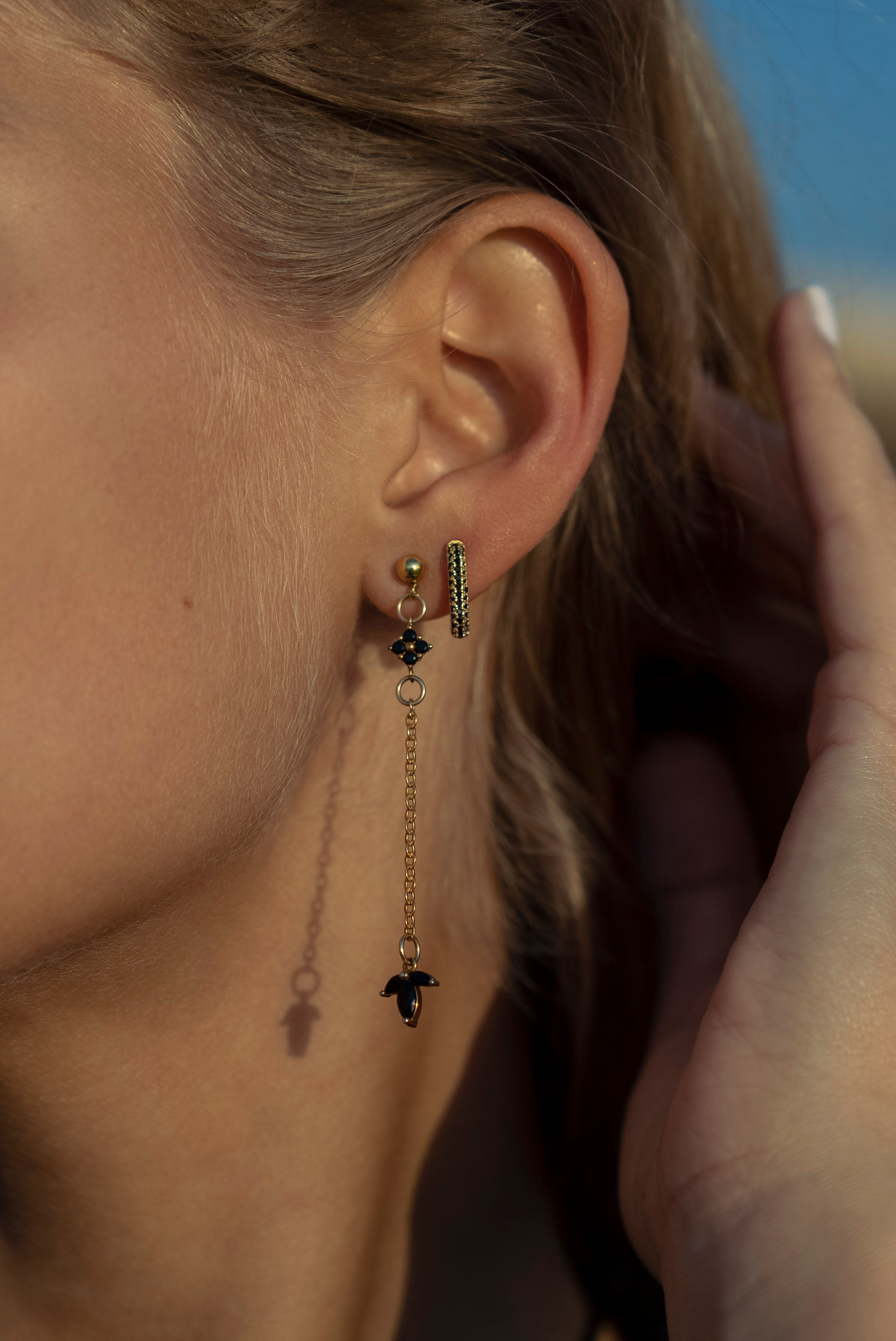 Gold  Rectangle Zircons Earrings