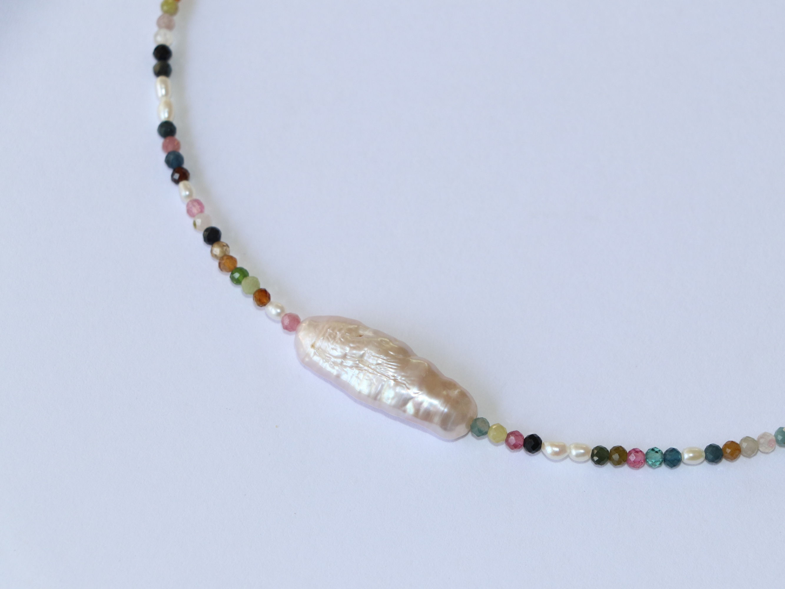 Tourmaline & Long Pearl Necklace