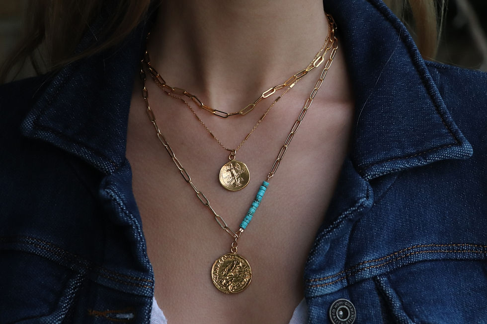 Thumbnail: Giant Gold Coin & Turquoise Necklace