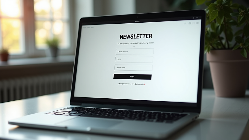 Close-up view of a laptop screen showing a newsletter subscription form