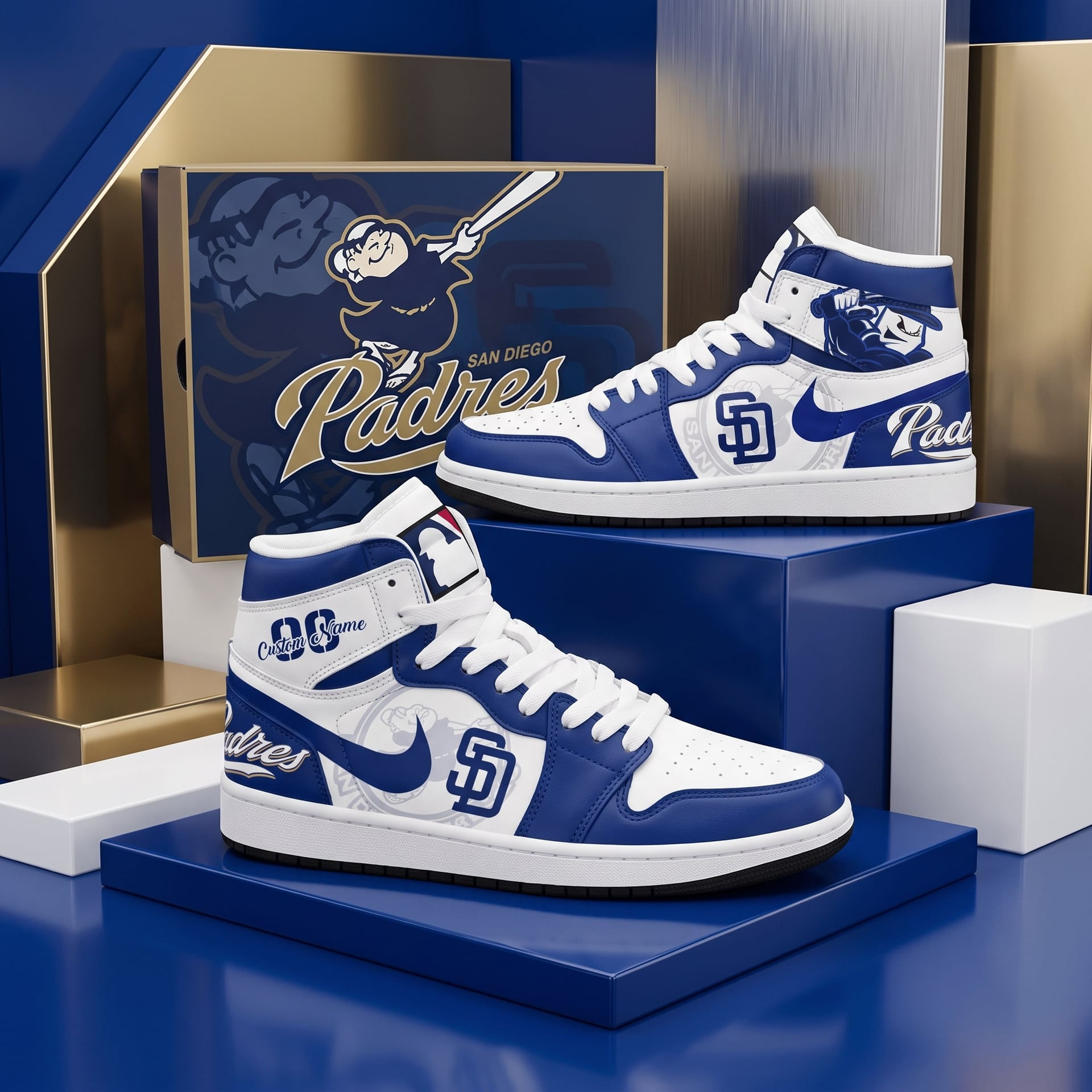Custom Name San Diego Padres MLB Air Jordan 1 Shoes