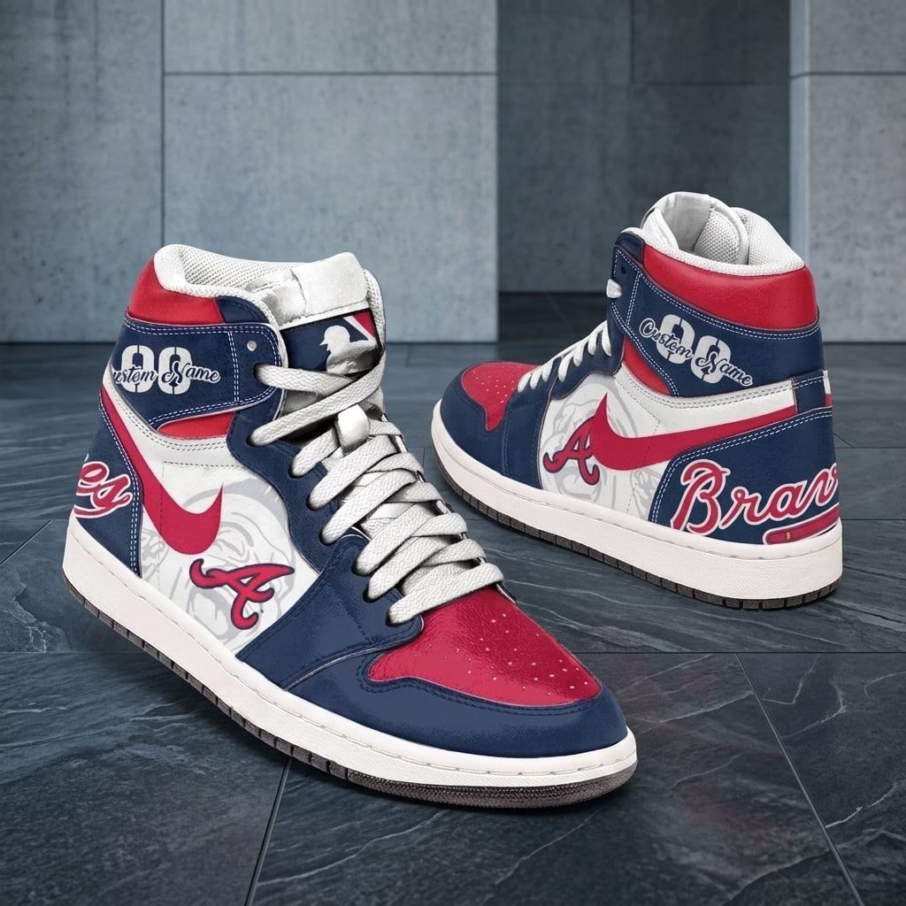 Custom Name Atlanta Braves MLB Air Jordan 1 Shoes