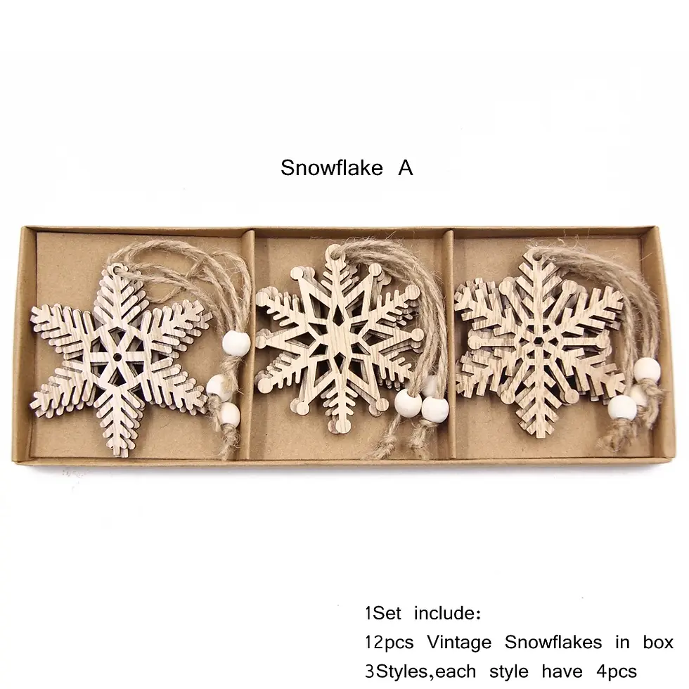 Thumbnail: 12pcs/Box Vintage Christmas Wooden Pendants