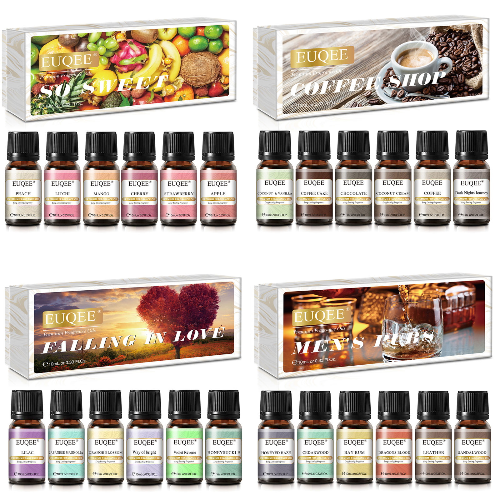 EUQEE 6pcs Fragrance Oils Set 10ml Aroma Oil Gift Box For Humidifier Diffuser Ca