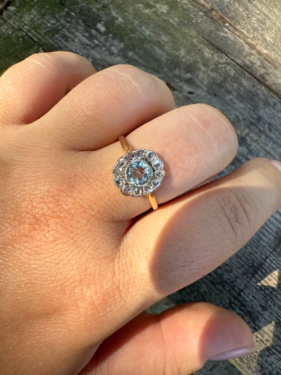 Thumbnail: Aquamarine & Rose Cut Diamond Ring