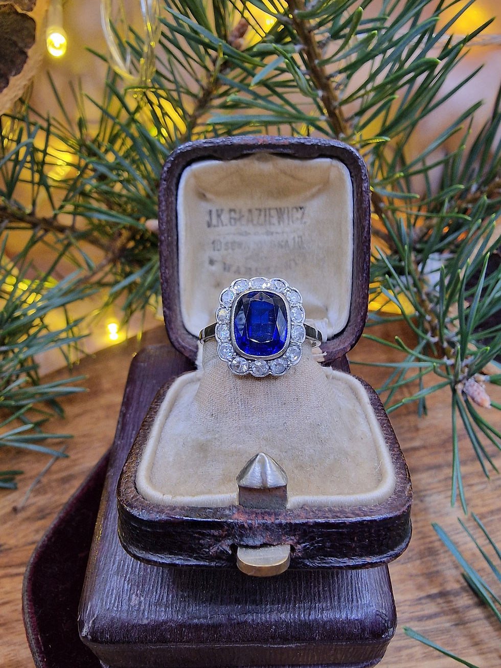 Thumbnail: Art Deco Sapphire & Diamond Cluster Ring in 14kt White Gold