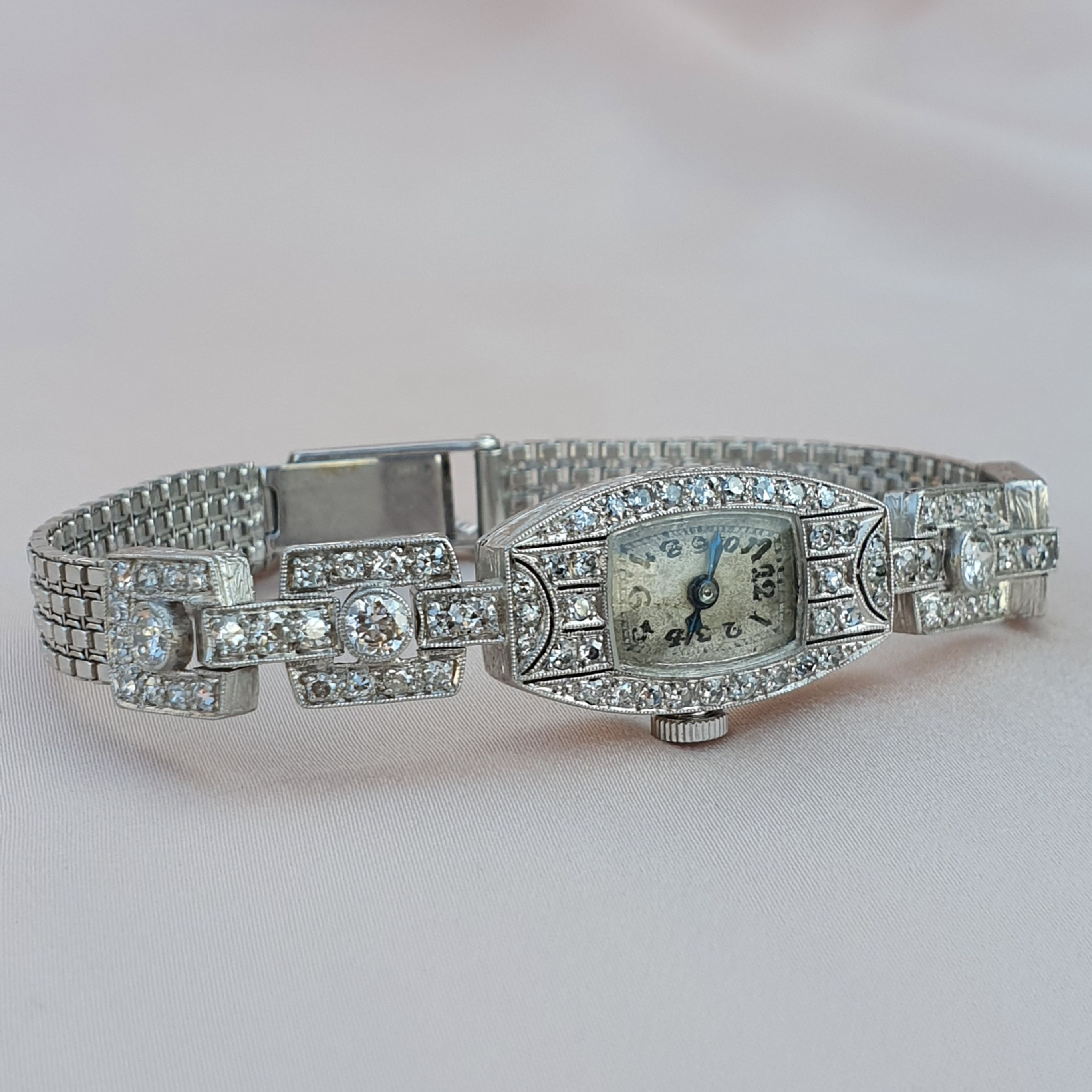 Art Deco Platinum Gold 1.74 Diamond Watch