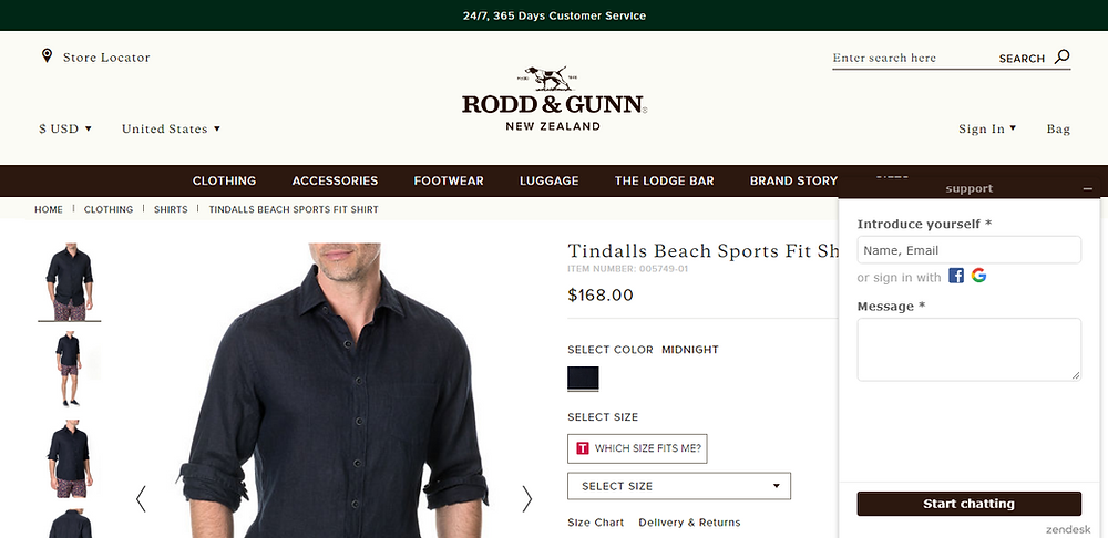 Rodd & Gunn's live chat support