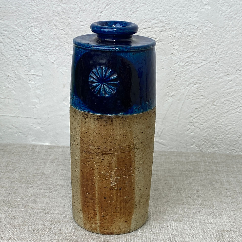 Vase en céramique bicolore bleu et brun Inger Persson vintage
