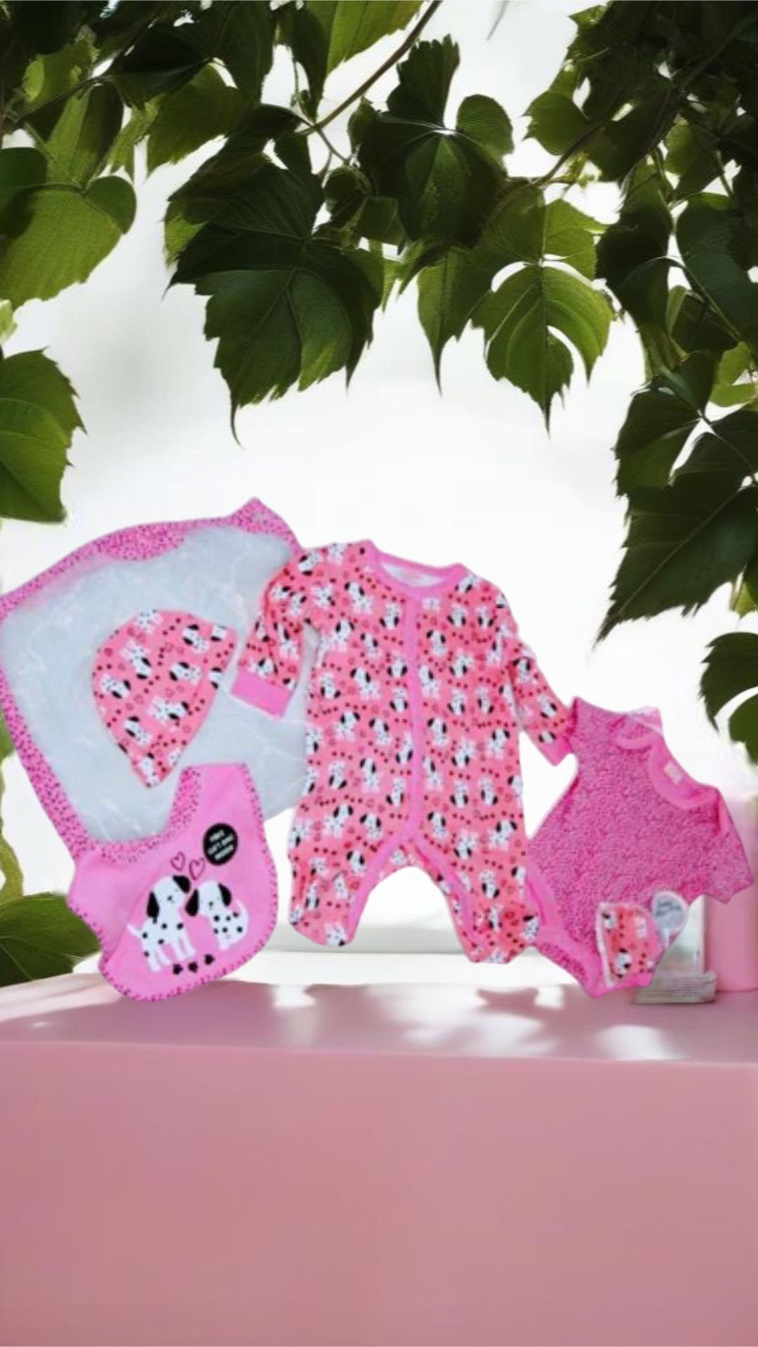 6 Piece Baby Girl Dalmatian Sleepsuit  Gift Set