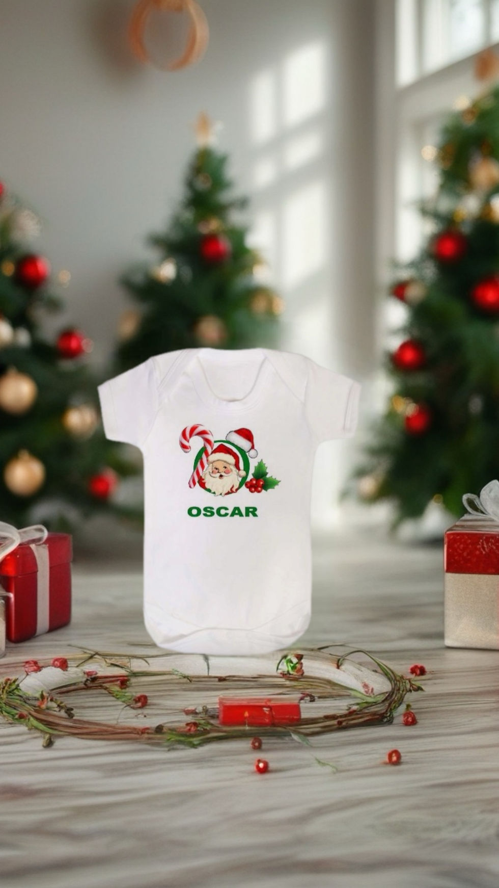 Personalised Baby Boys Santa & Candy Cane Initial “O” Bodysuit
