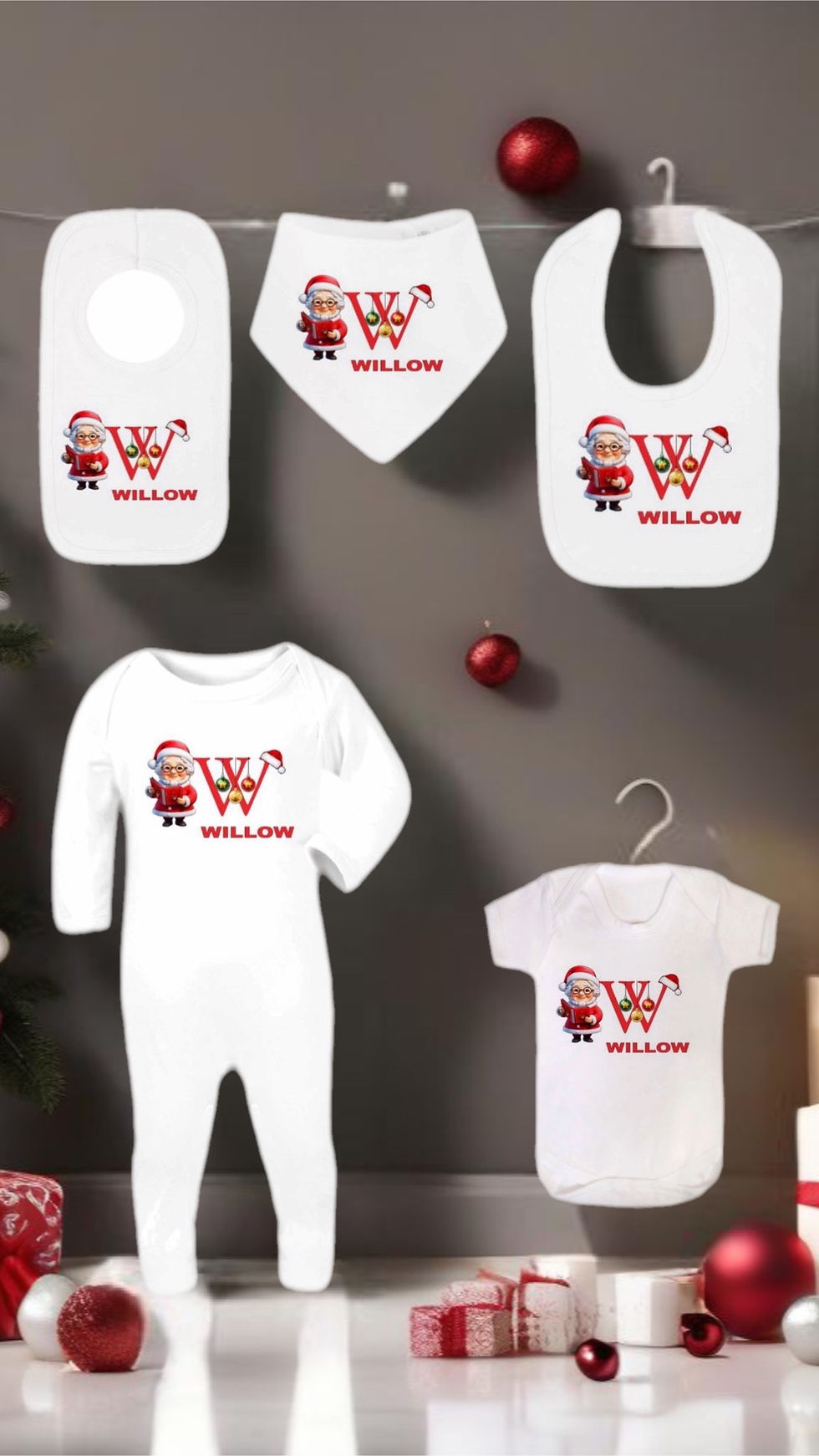Personalised Baby Girls Mrs Claus 3 Piece Gift Sets