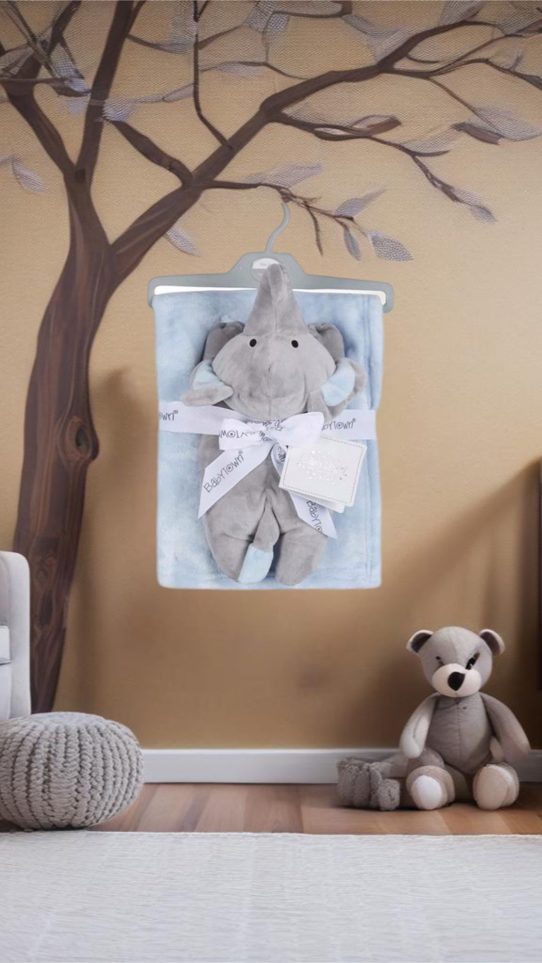 Baby Boys Luxury Flush Blanket & Elephant Toy Set