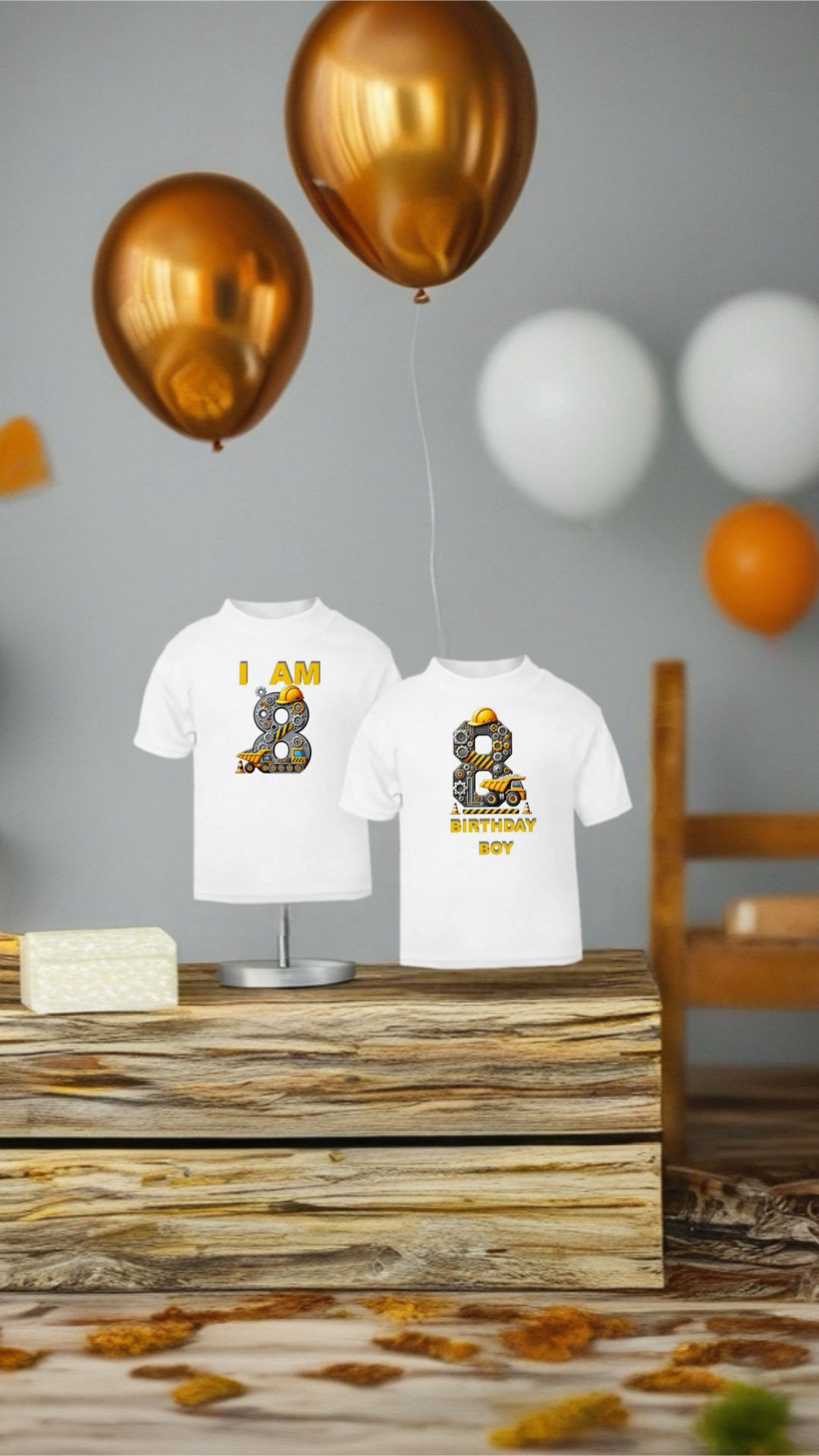 Boy’s Construction Birthday T-Shirts  Number 8