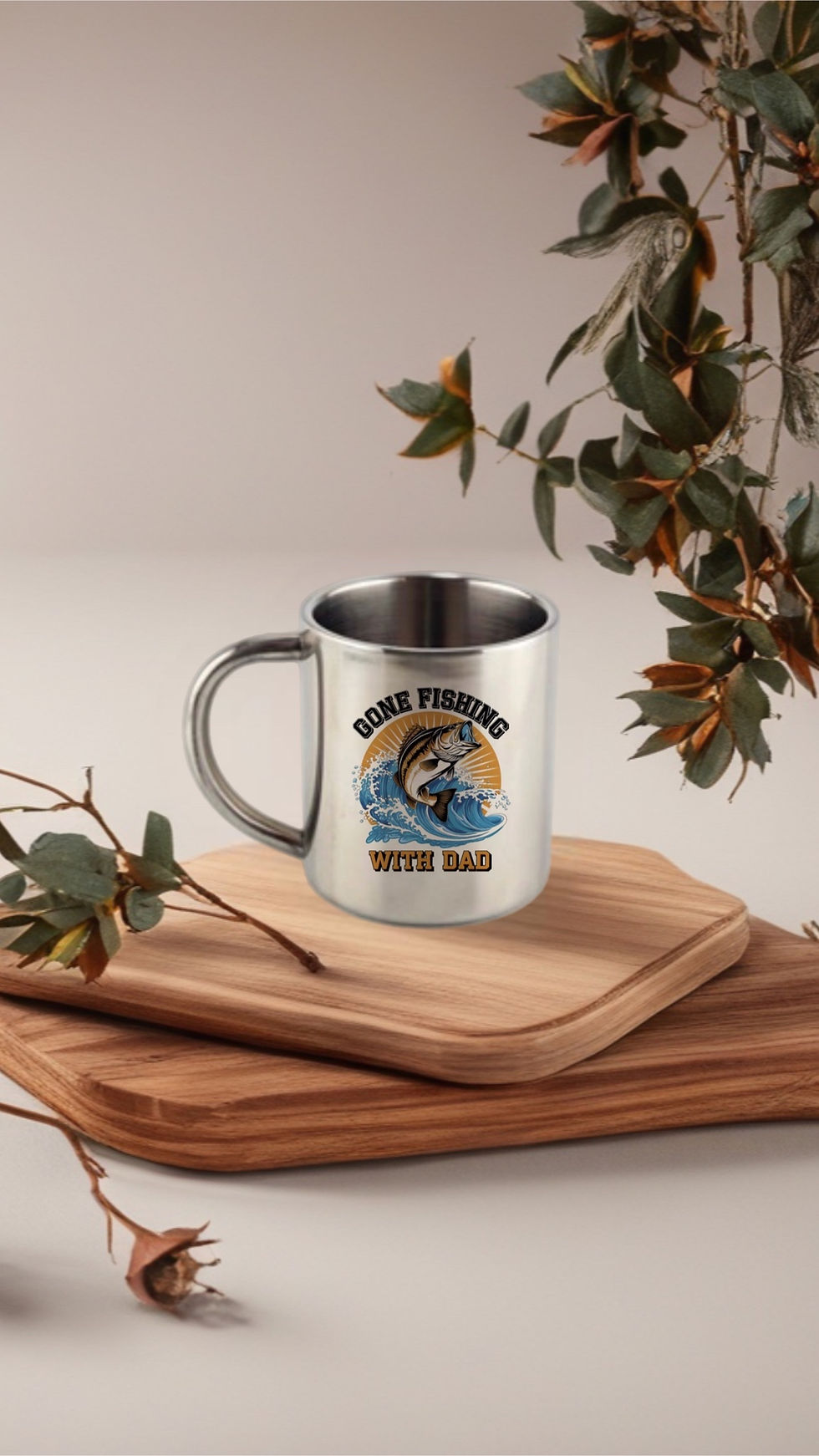 Stainless Steel 8oz Mugs “Gone Fishing With Dad”