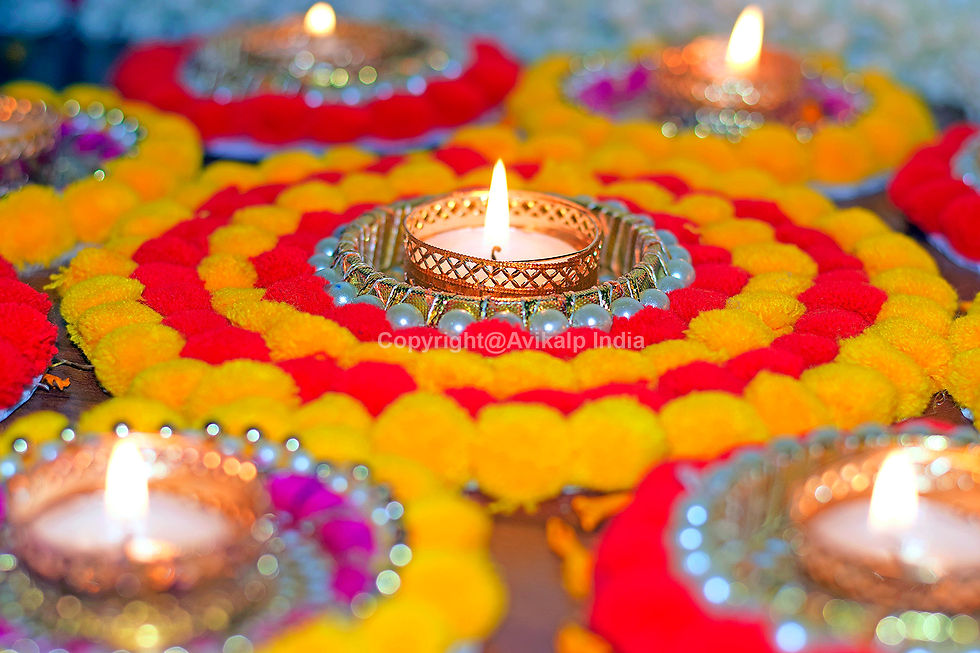Thumbnail: Artificial Flower Rangoli for Diwali Decoration with Fragranced/Scented Tealight
