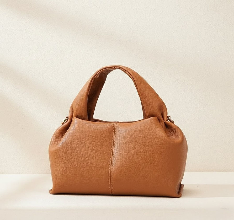 Thumbnail: Front view of caramel brown cloud hobo handbag, chic everyday slouchy purse