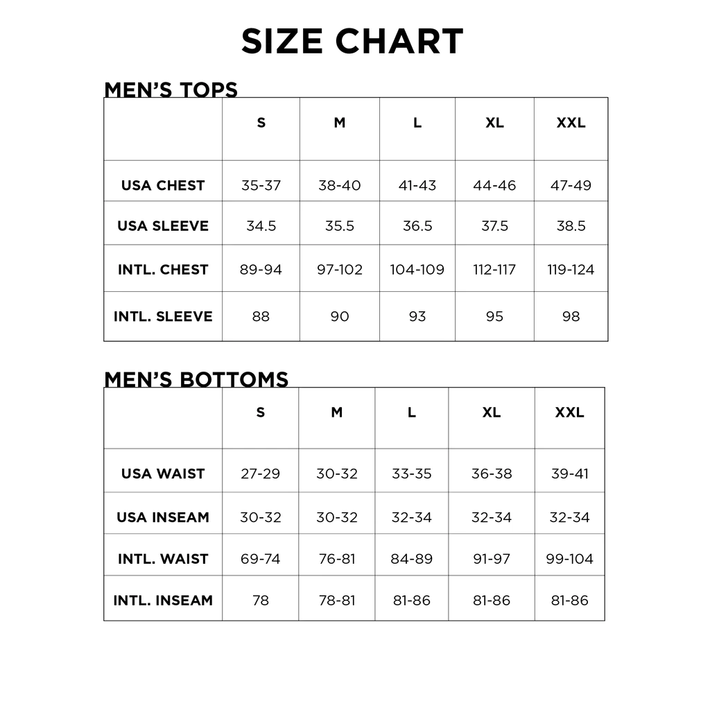 Size Chart Play Fitness Apparel