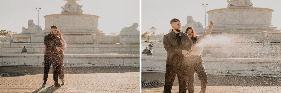 Couple enjoys champagne at Belle Isle to celebrate engagement. Metro Detroit wedding photography by Nicole Leanne Photography.
