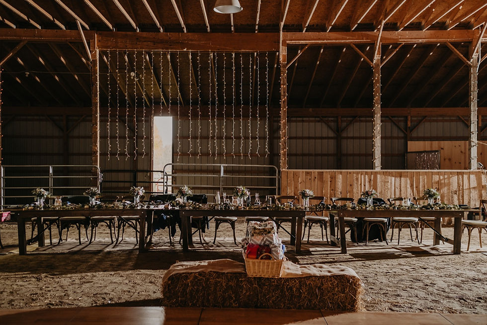 Michigan barn wedding with lights and rustic decor
