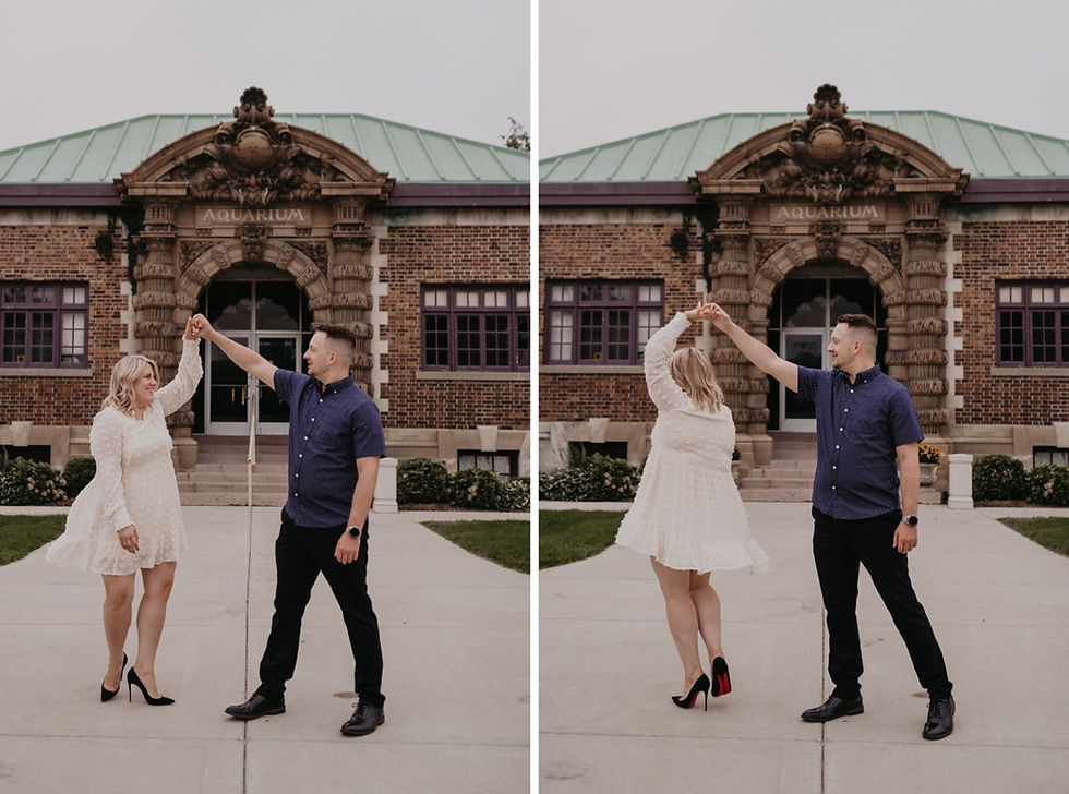 Couple dancing outside Belle Isle conservatory. Photographed by Nicole Leanne Photography.