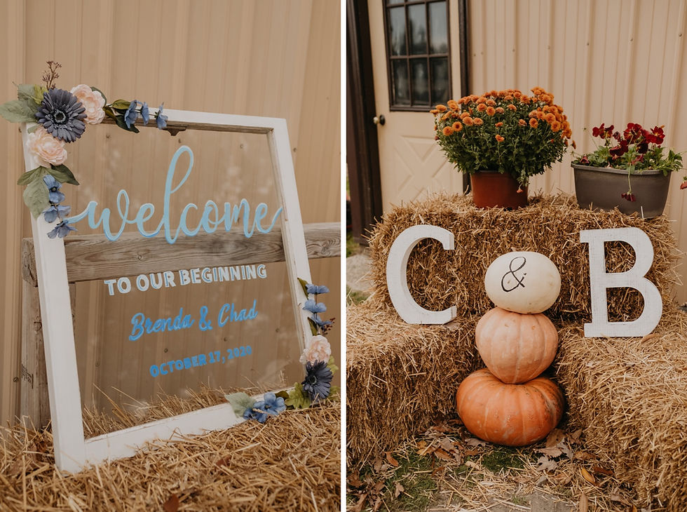 Fall wedding welcome sign with pumpkins