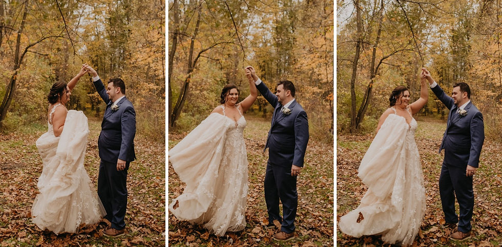 Bride and groom wedding photos in fall foilage