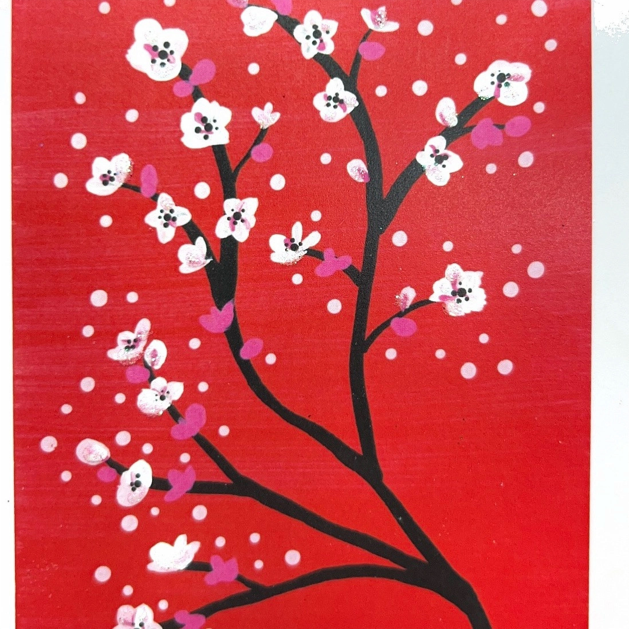 Cherry Blossom Branch (red Background)
