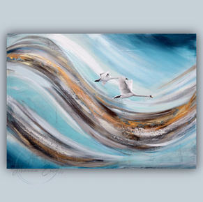 Zephyr acrylic painting of swans with abstract background