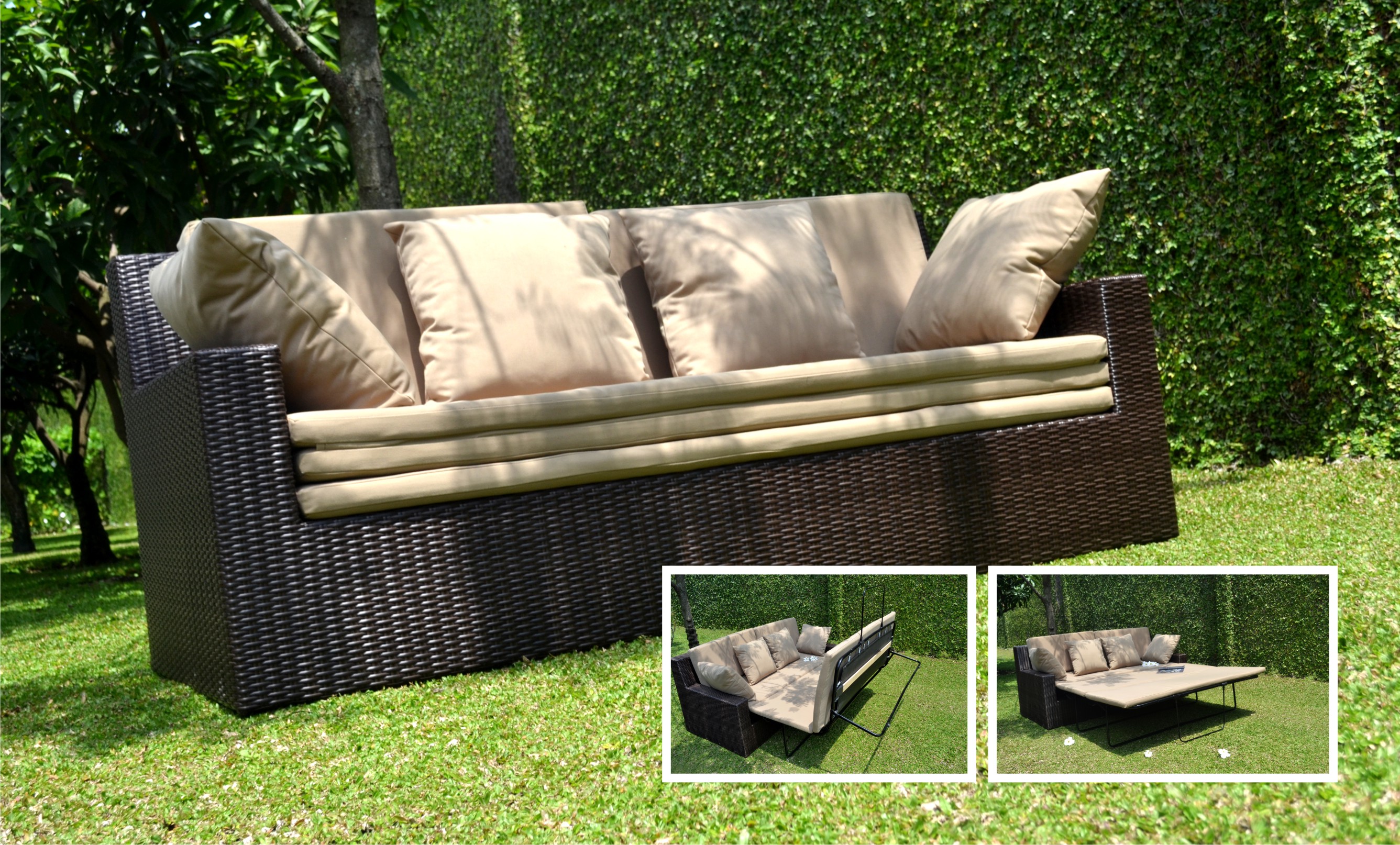 Rattan Convertable Sofa Bed