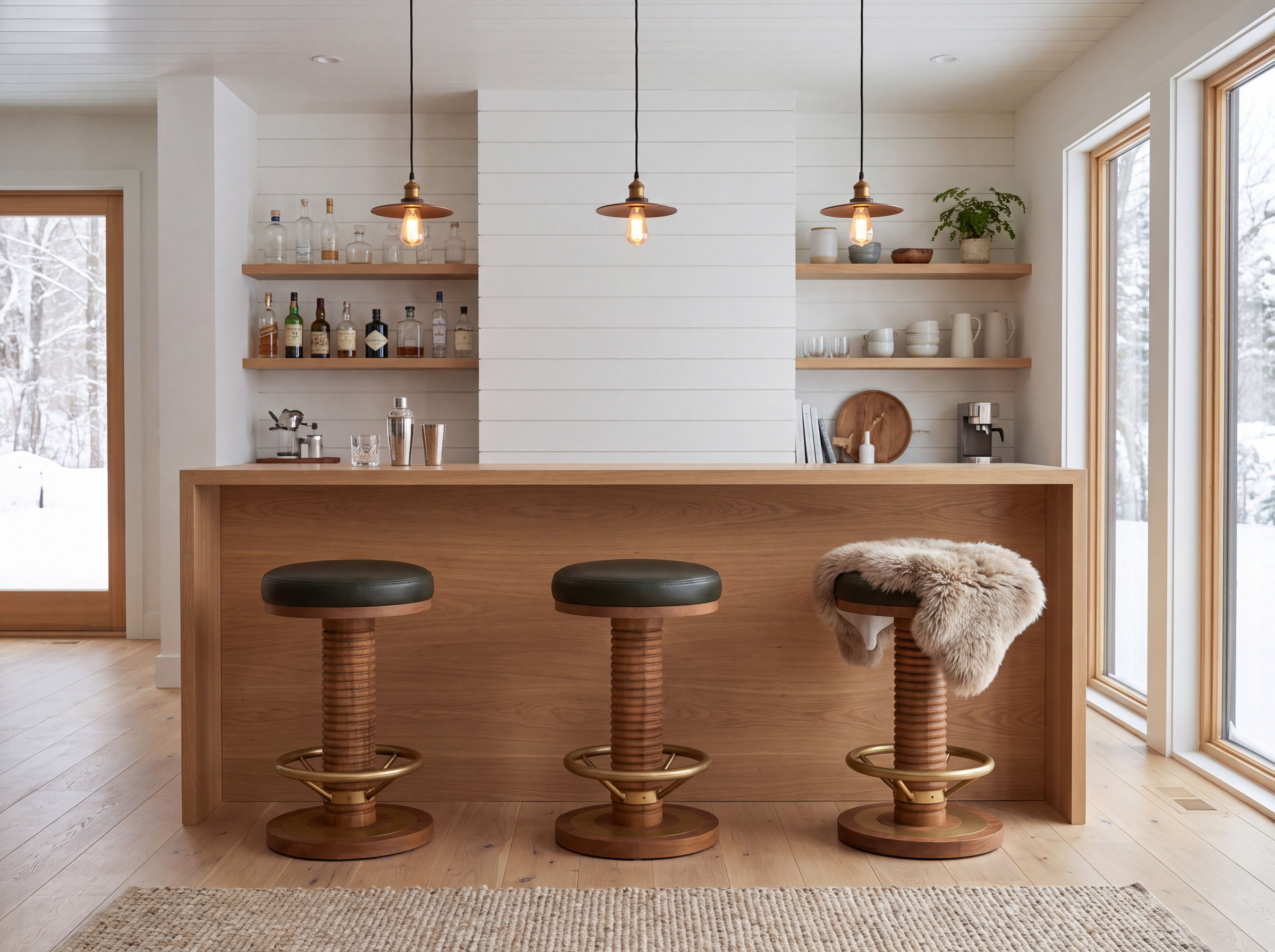 Brera Mid-Century Round Leather Bar Stool