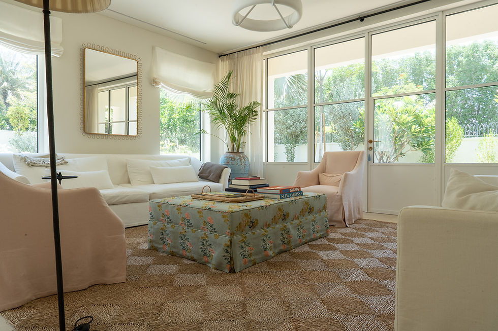Thumbnail: Custom fabric coffee table ottoman with piped edge detail by Adams Furniture