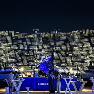 Installation audiovisuelle iDzia aux Arènes d’Arles pour accompagner les performances artistiques et les temps forts de la soirée des 20 ans de DeliDrinks.