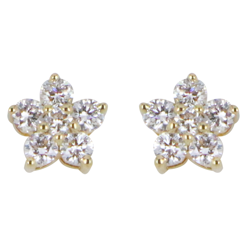 Boucles d'oreilles fleurs en Or jaune 750 - Diamants