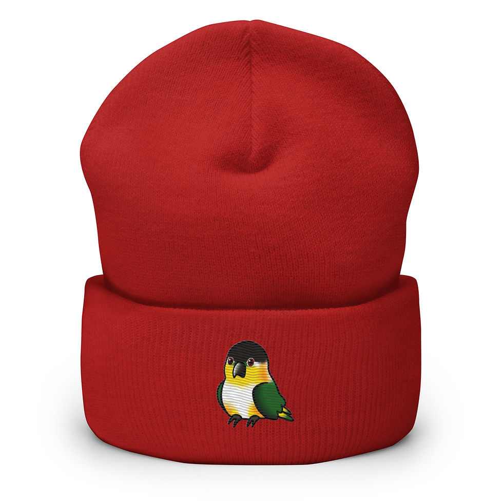 Thumbnail: Black Headed Caique Cuffed Beanie