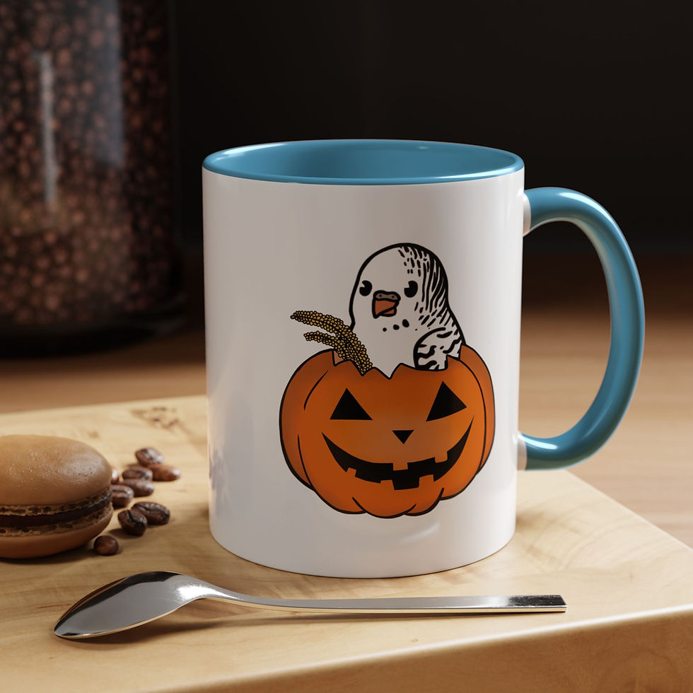 Thumbnail: Aloof Albino Budgie Halloween Accent Coffee Mug 