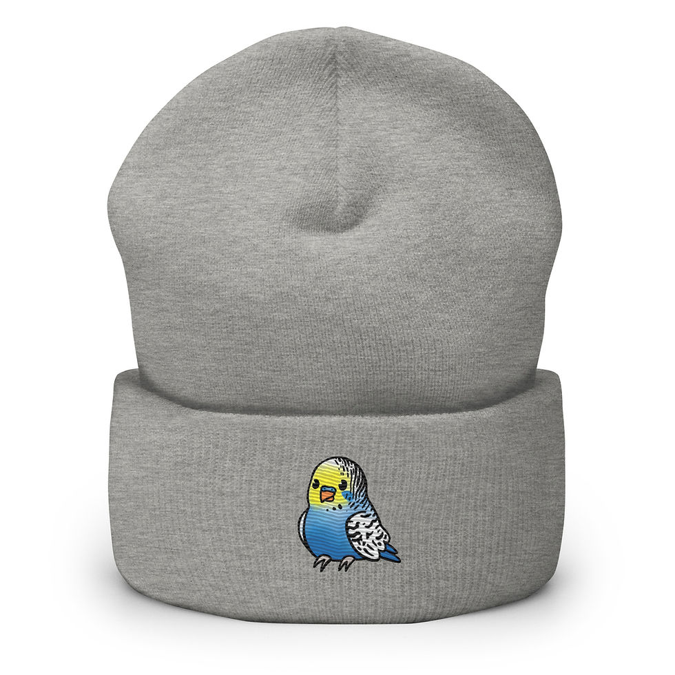 Thumbnail: Bubbly Blue & Yellow Budgie Cuffed Beanie