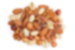 Nuts isolated on white background. Top view. Hazelnuts, pistachios, almonds and walnuts..j