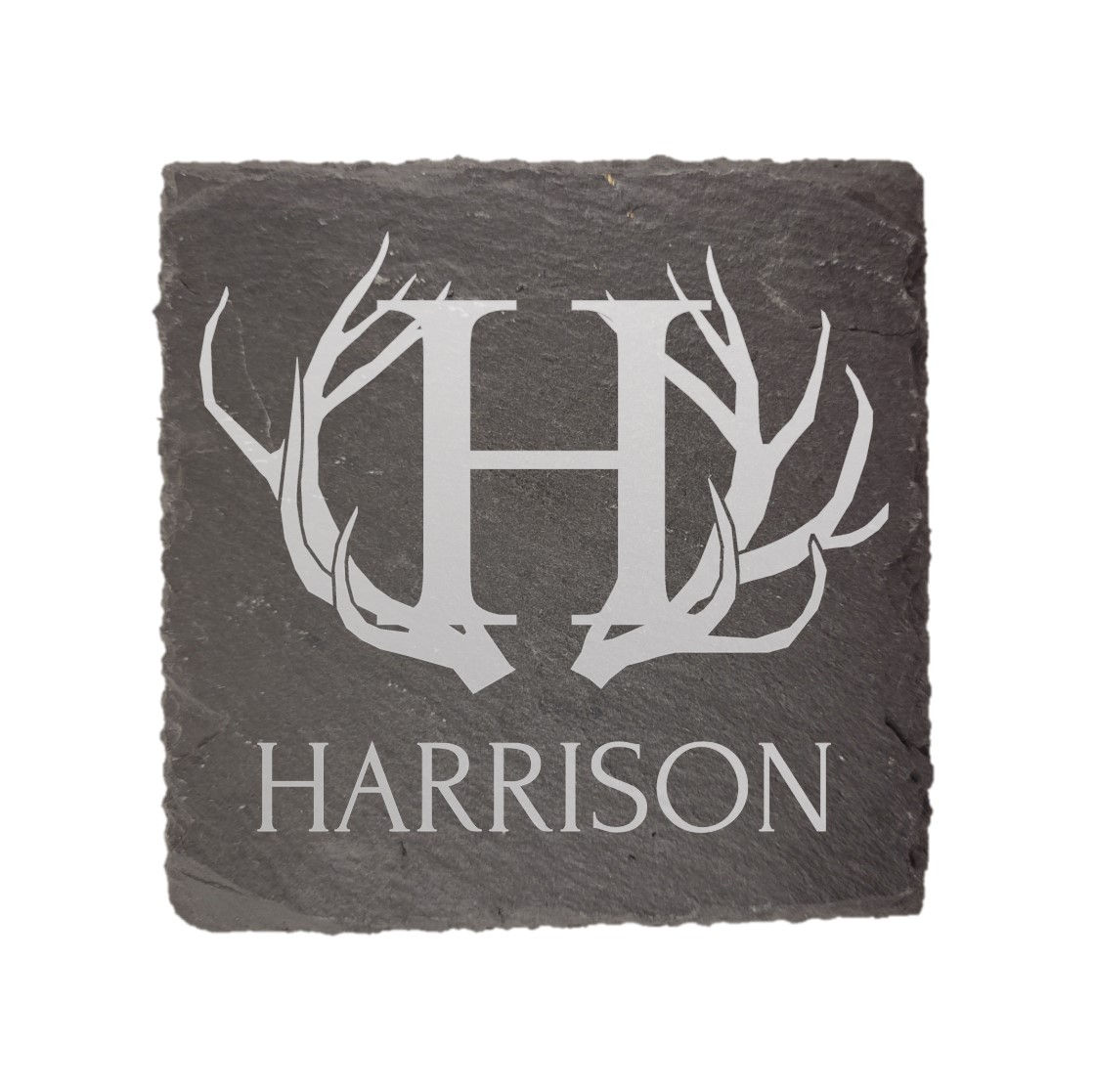Slate Coaster - Antler Monogram - 4-piece set
