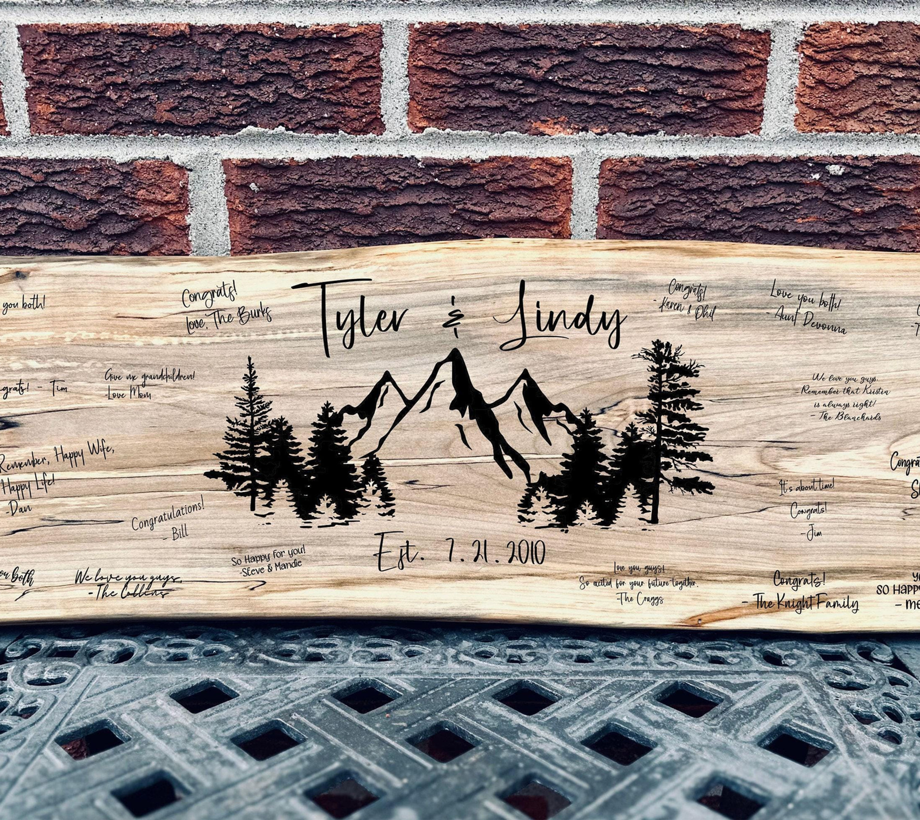 Mountain Design Maple Live Edge Wedding Guest Book