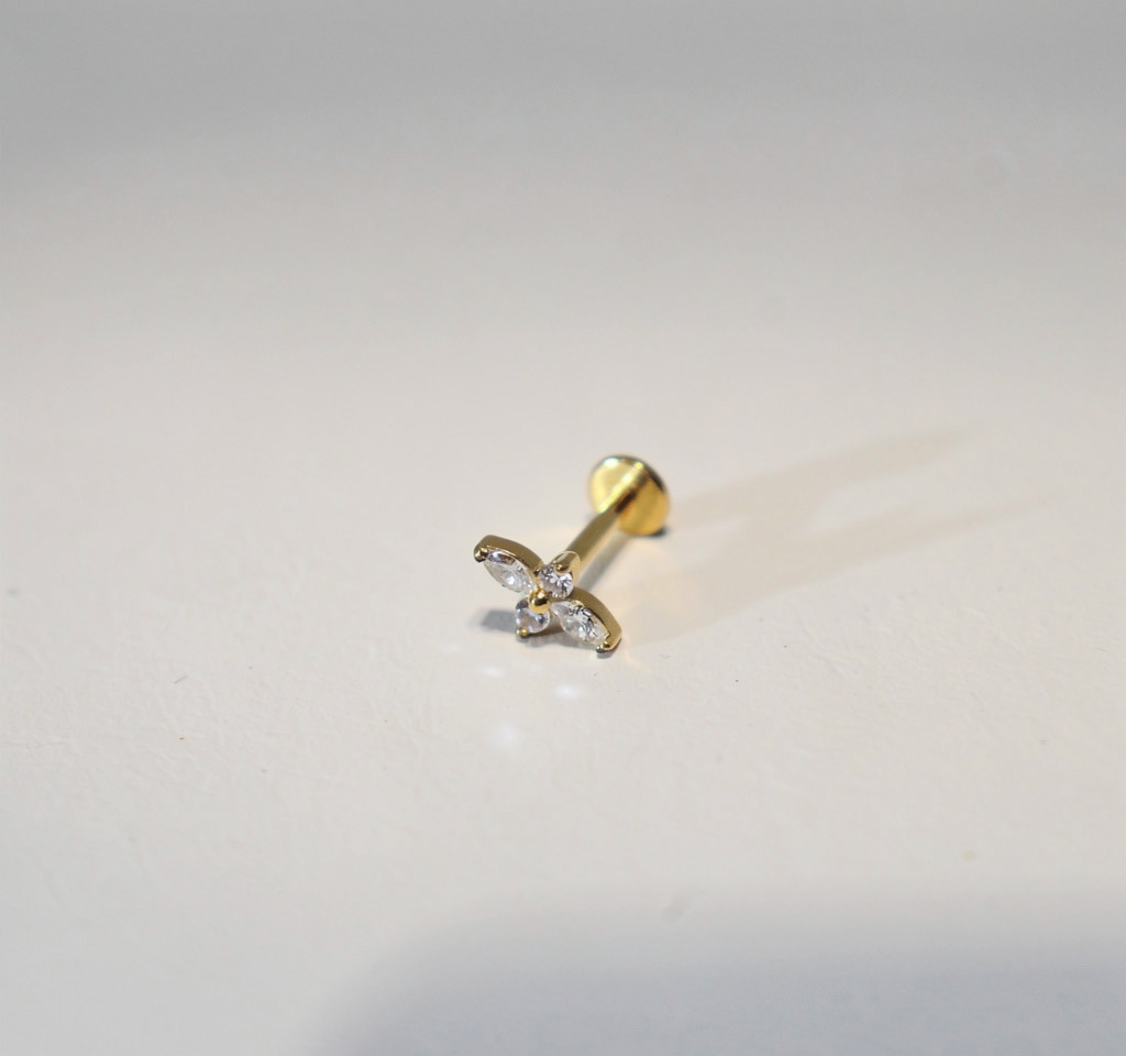 Straight Crystal Barbell - Sterilised Gold Titanium