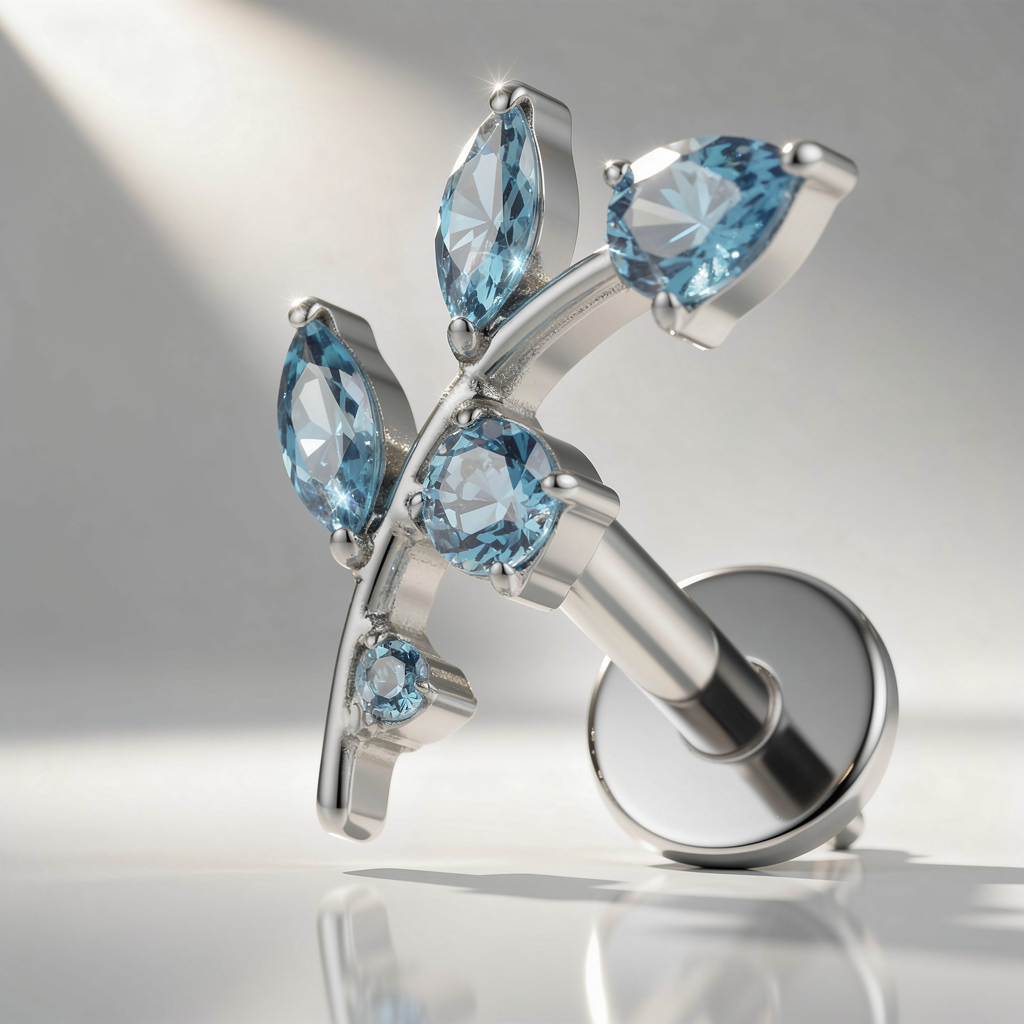 Straight Barbell with Crystal - Titanium (n138)