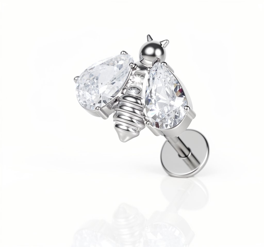 Straight Barbell with Crystal - Titanium (n136)