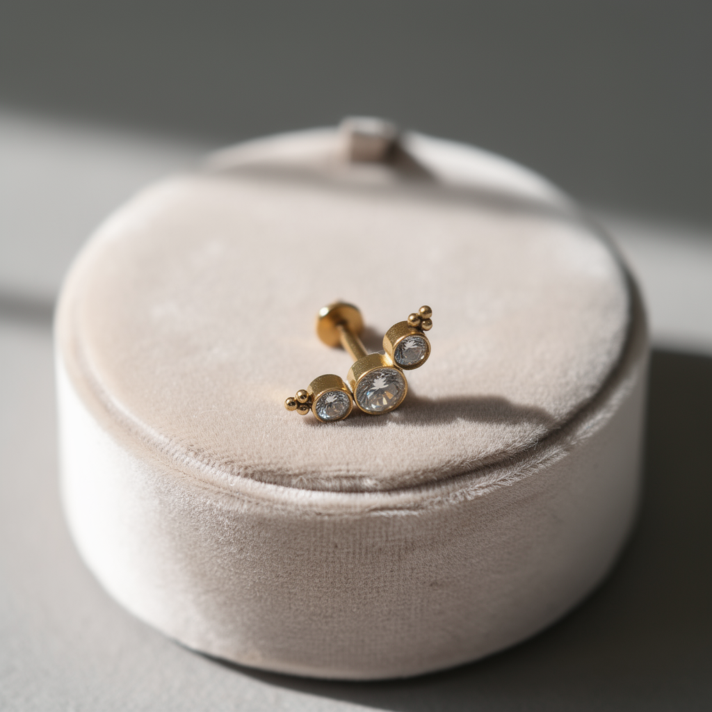 Straight Crystal Barbell - Sterilised Gold Titanium