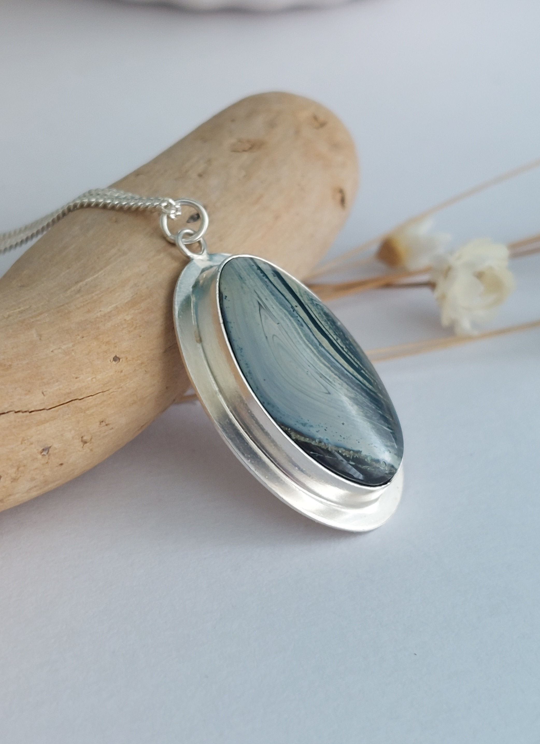 Benthall Blue Large Oval Eco Silver Pendant
