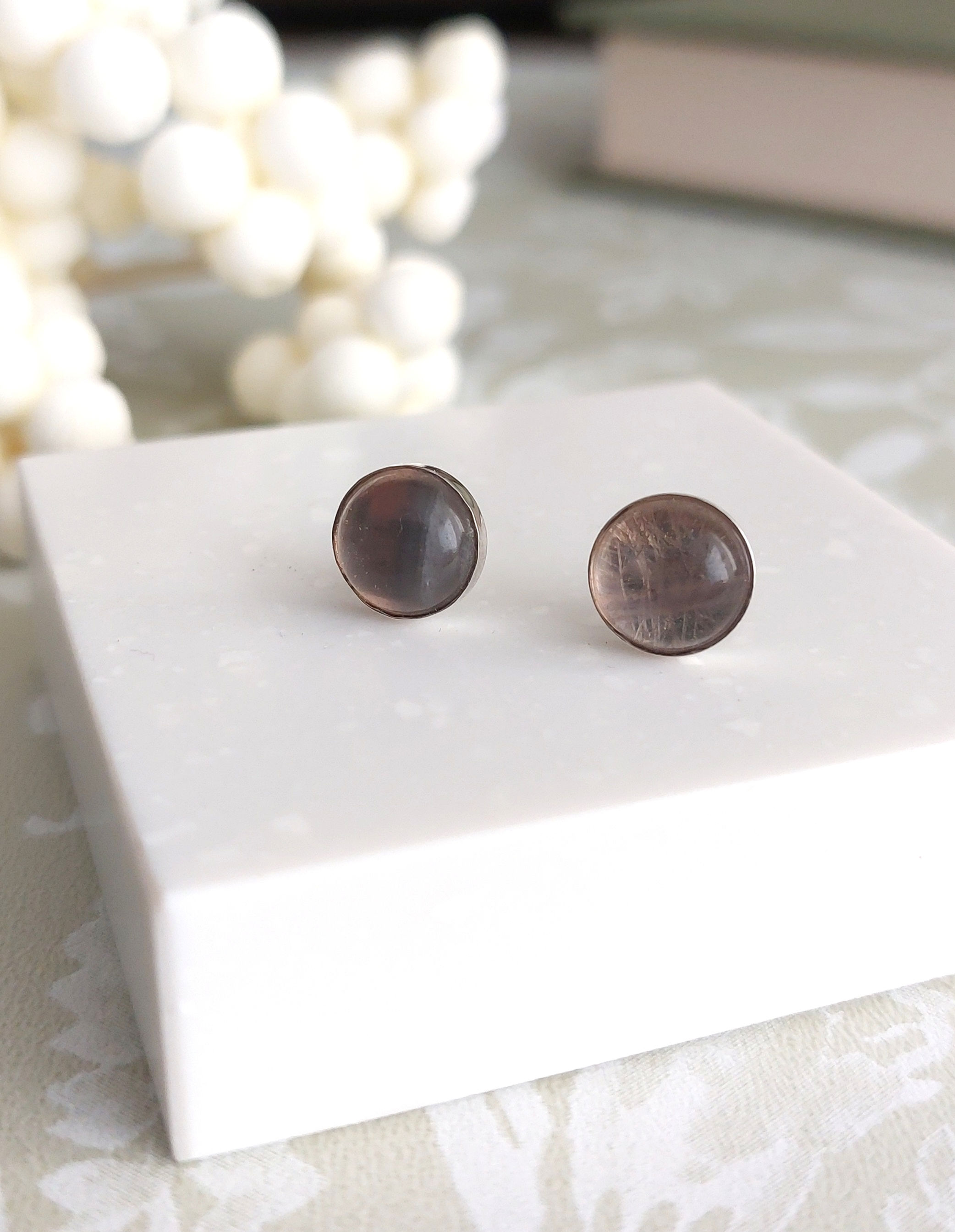 Grey Moonstone Sterling silver stud earrings