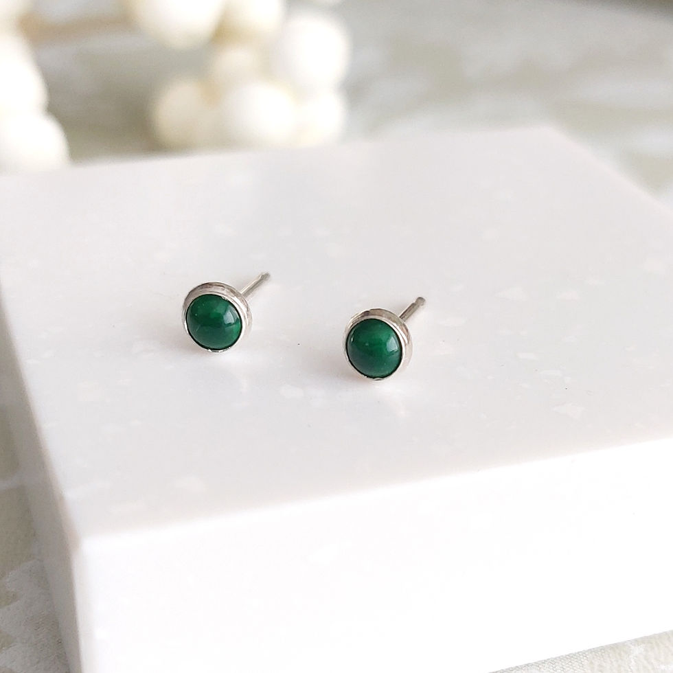 Thumbnail: Tiny Malachite sterling silver stud earrings